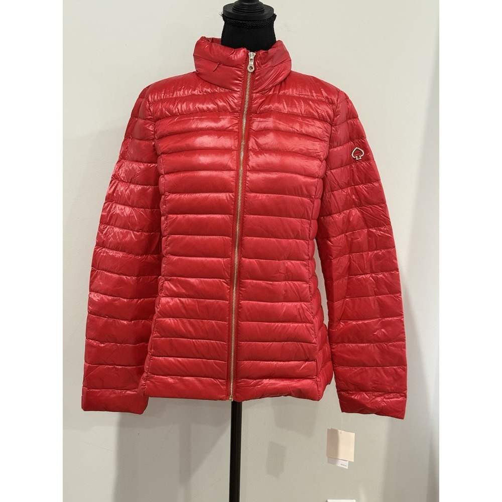 New Kate Spade New York Womens Red Down Filled Packable Puffer Jacket Size M